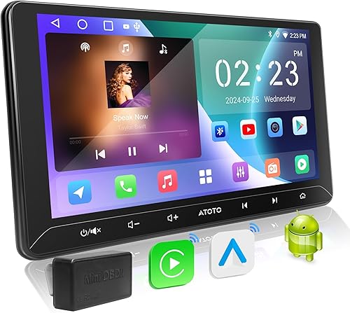 Miniatura 1 de A5L 10.1 pulgadas Android Doble DIN Estéreo, inalámbrico CarPlay y Android Auto Head Unit, con escáner OBD2, pantalla táctil IPS, rastreador GPS,
