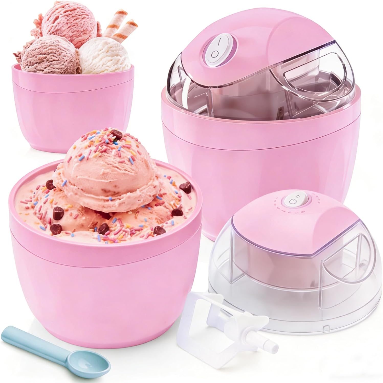 Small Home Mini Ice Cream Maker, 17oz Personal Ice Cream Maker, Compact Electric Gelato & Sorbet Machine for Homemade Frozen Yogurt, One-Touch Dessert Maker for Kitchen, Family Treats (Green)