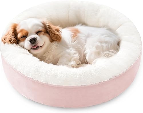 Love's cabin Cama acolchada redonda para gatos y perros, cama para mascotas de 25 pulgadas para perros pequeños o medianos, parte inferior