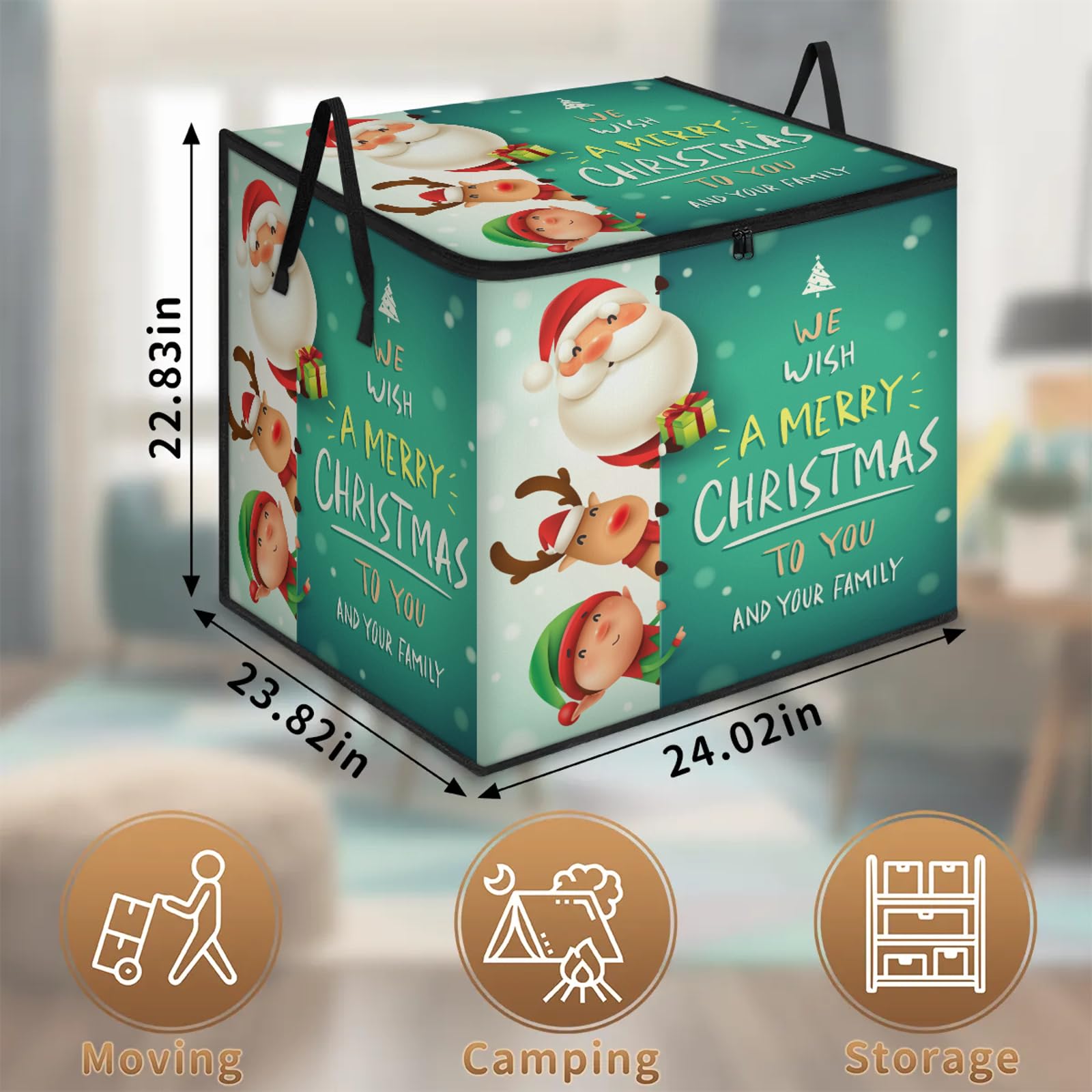 Bolsas de almacenamiento grandes de Navidad con cremalleras y asas, caja de almacenamiento plegable de Feliz Navidad, contenedor de mudanza, organiza mantas, contenedores de ropa, decoración del hogar