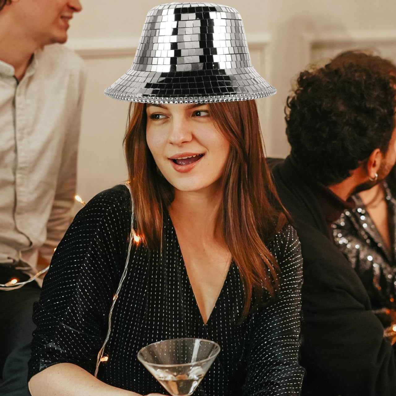 jojofuny Mirror Disco Bucket Hat for Women Reflective Cowgirl Hat for Festivals Parties Halloween Silver Embellished Accessory for Music Events and Nightclubs - Image 4