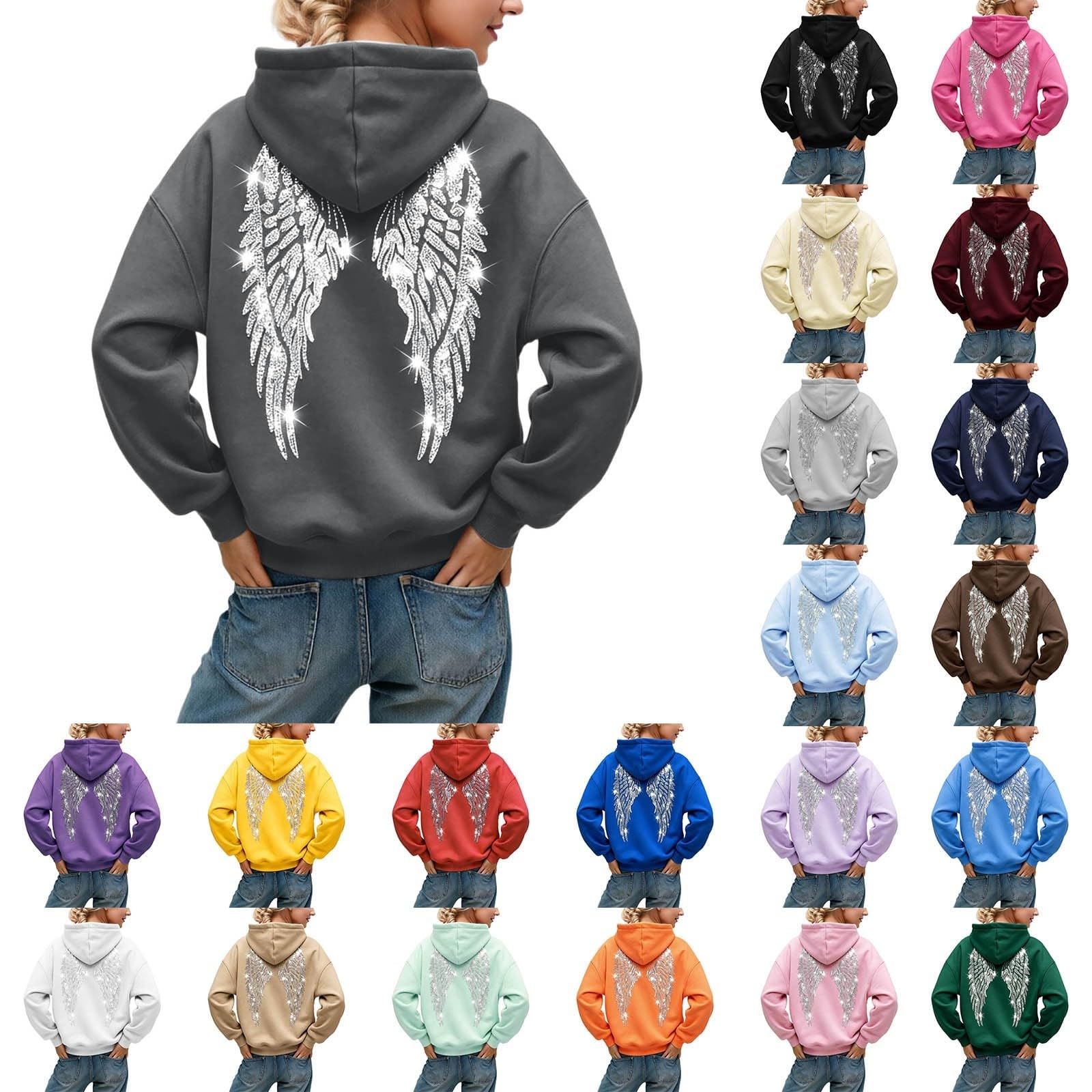 Felpa da donna con cappuccio Angel Wings, per il tempo libero, streetwear