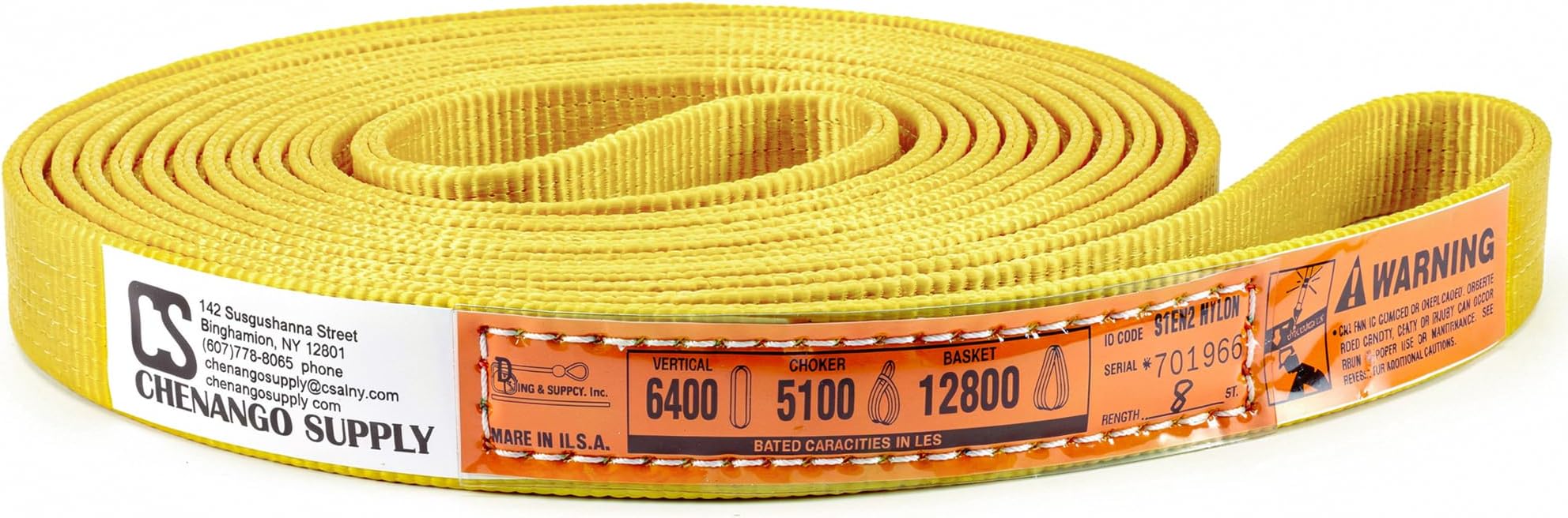 DD Sling (USA Made) 1" & 2" Widths by 4' to 12' Lengths In Listing, 2 Ply, Endless Nylon Lifting Slings, (900 webbing), 6,400 lbs Vertical, 5,100 lbs Choker, 12,800 lbs Basket (USA Made Nylon) (1"x8')