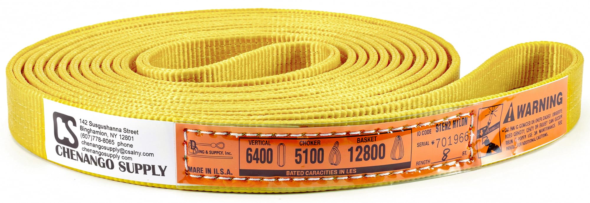 DD Sling (USA Made) 1" & 2" Widths by 4' to 12' Lengths In Listing, 2 Ply, Endless Nylon Lifting Slings, (900 webbing), 6,400 lbs Vertical, 5,100 lbs Choker, 12,800 lbs Basket (USA Made Nylon) (1"x8')