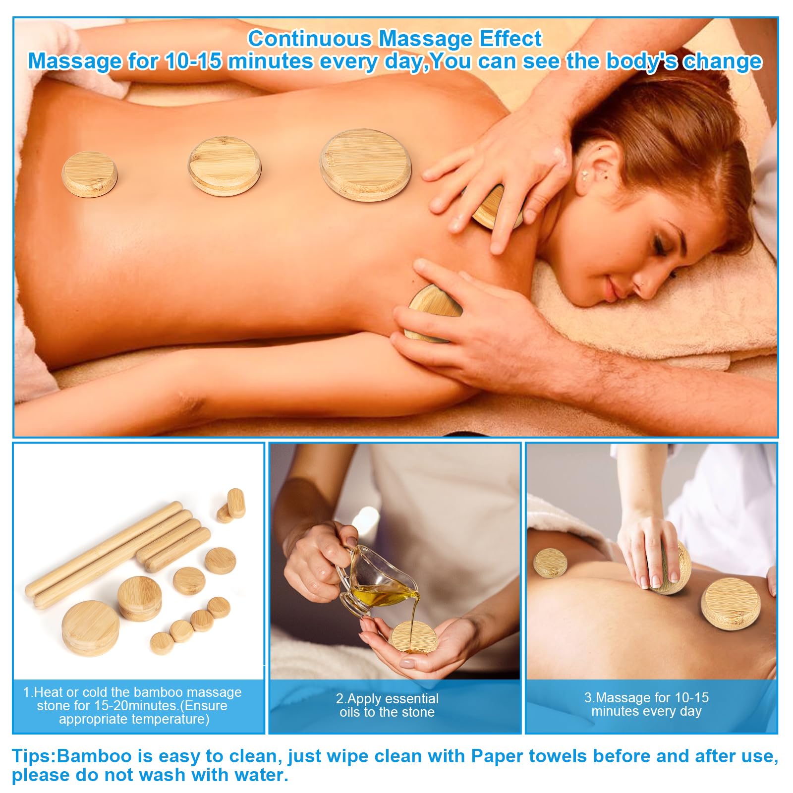 Juegos de piedras de masaje de bambú para dar forma al cuerpo, juegos de palos de masaje de bambú para espalda, palos de masaje Guasha de bambú para relajar los músculos
