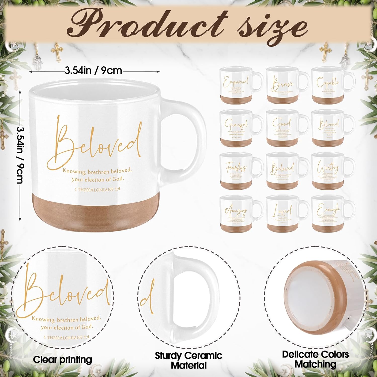 36 Pcs Inspirational Valentines Christian Gift Bulk for Women 13 oz Ceramics Bible Verse Coffee Mugs Religious Makeup Bags Compact Mirrors Galentines Party Favors for Female Friend Mom Wife(White) - Image 2