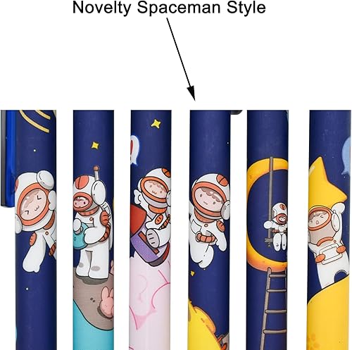 Miniatura 3 de Maydahui 12 bolígrafos de gel Spaceman de impresión retráctil, planeta, bolígrafo de punta redonda azul misterioso universo negro tinta para