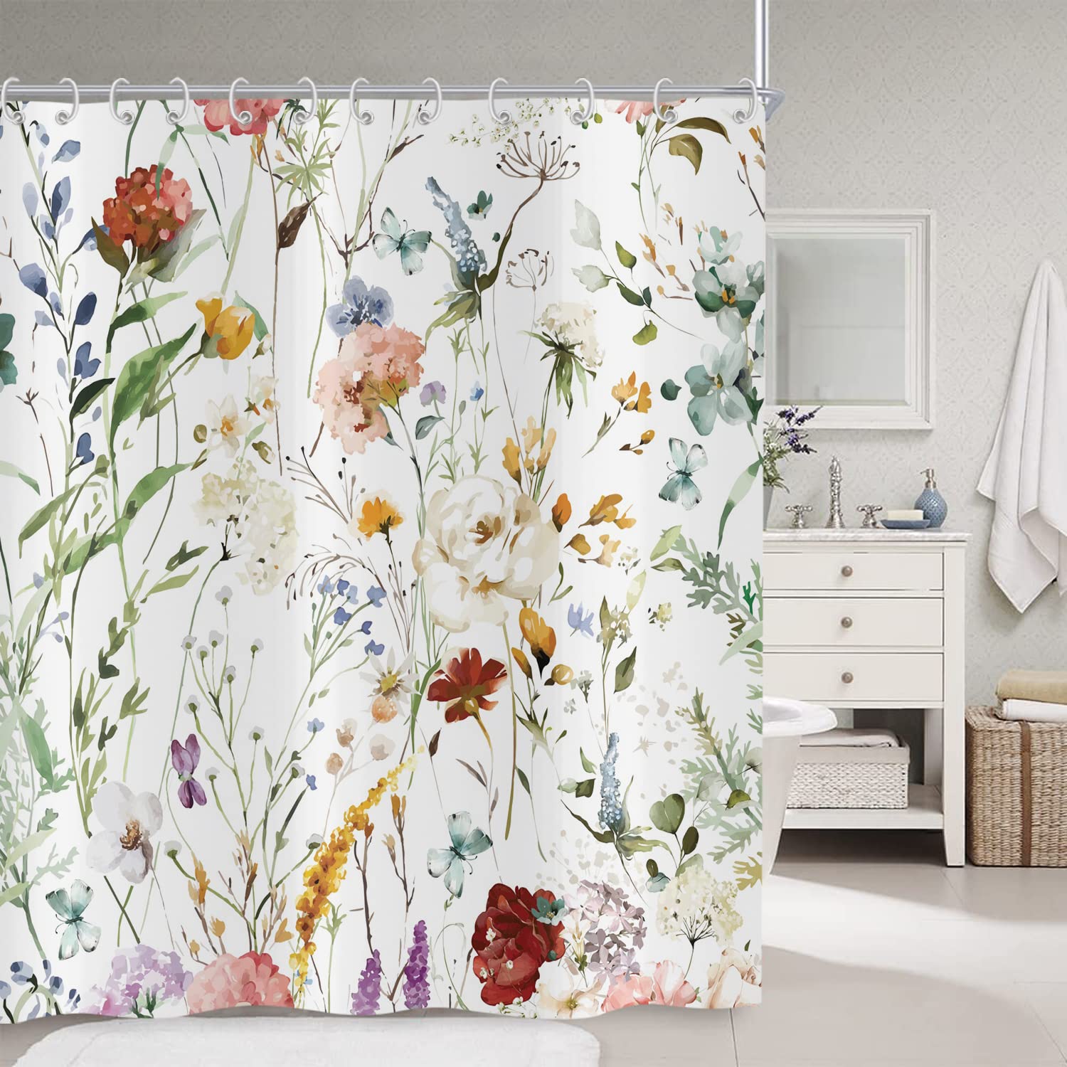 QWRSMYX Duschvorhang Mit Blumen & Schmetterlingen: Romantisches Design Für Mädchen, 180x180 Cm - Perfekt Fürs Badezimmer