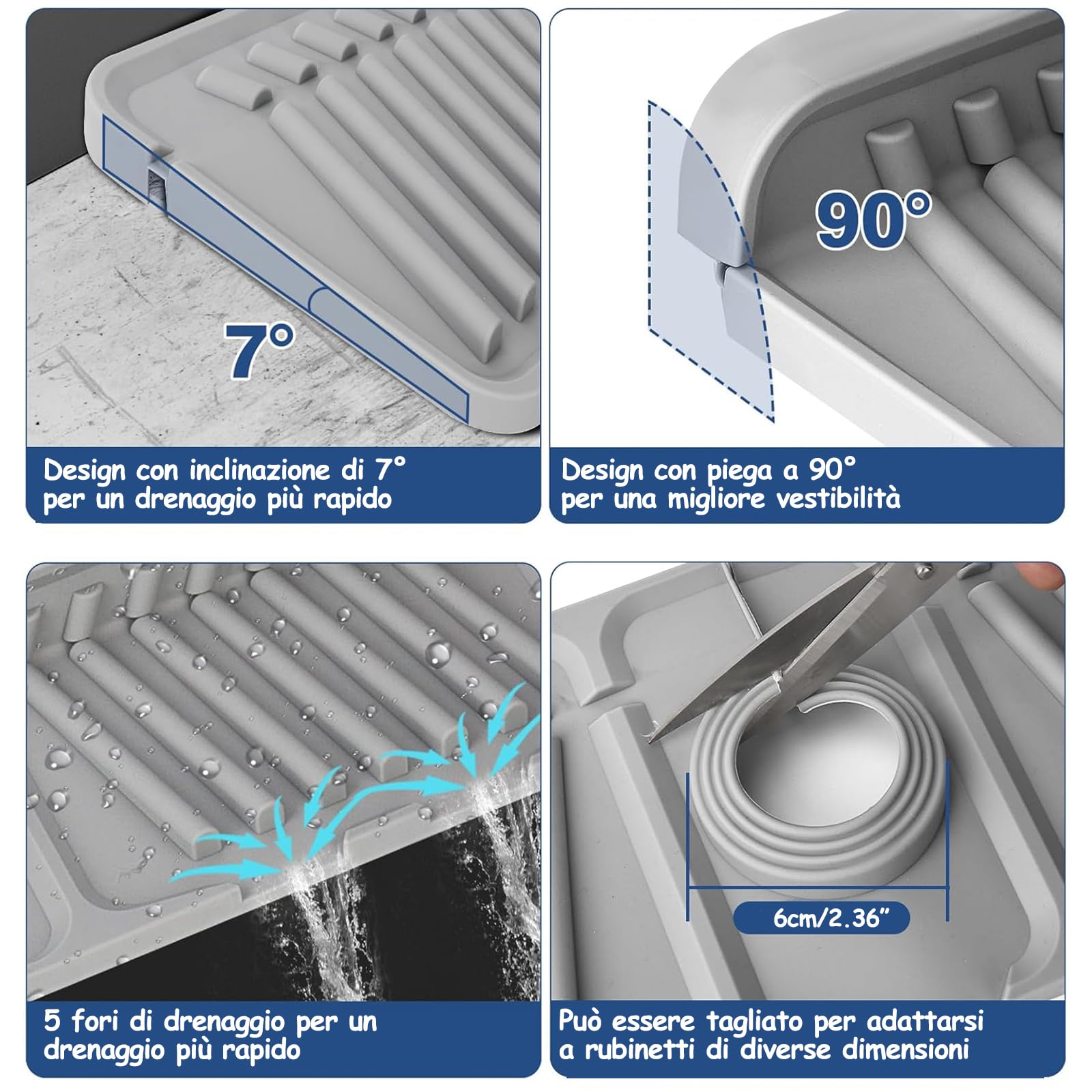 Paraspruzzi Per Rubinetto Cucina In Silicone - 44x14 Cm, Nero, Fori Tagliabili - Foto 4