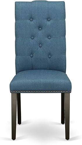 Miniatura 26 de East West Furniture ELP6T35 Elsa Parson - Juego de 2 sillas acolchadas de tela de lino con ribete de clavos y botones copetudos, color negro Alambre