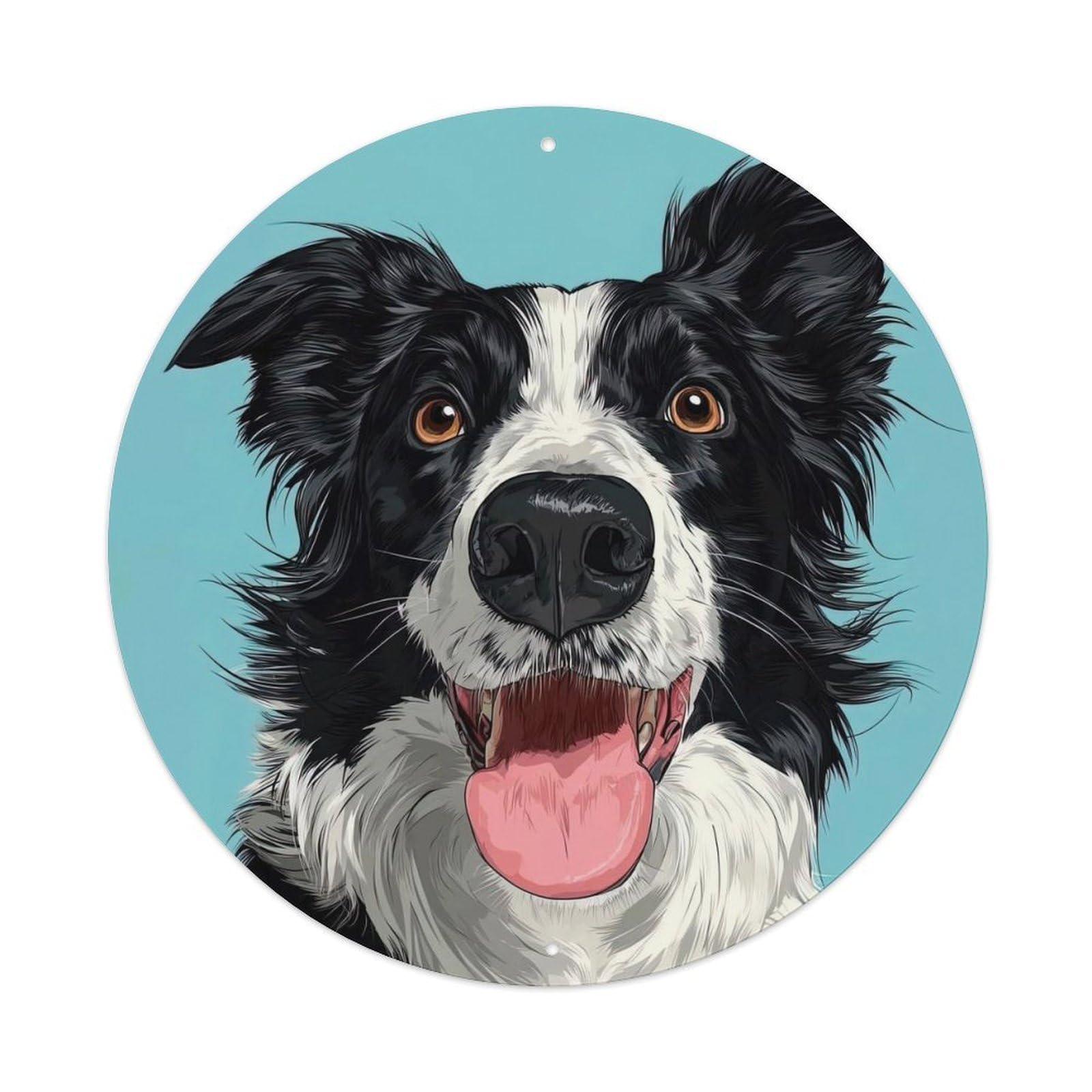 Cwbufd Vintage Style Pet Cute Border Collie Puppy With Blue Background Vintage Metal Tin Sign Plaque Wall Decor For Cafe, Club Bar, Office, Garden Metal Poster 8X8inch