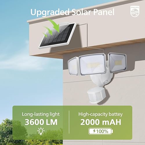 Miniatura 7 de Philips Luces solares de seguridad de 3600 lm con sensor de movimiento PIR para exteriores, impermeable, regulable, panel solar separado de cable de