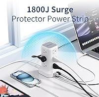 Vista 3 de Surge Protector Power Strip 6.5 FT Cord, Power Strip Tower with 4 USB Ports (1USB C), Extension Cord with 12 AC Multiple Outlets, Home Office