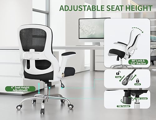 Miniatura 7 de Silla de oficina ergonómica, sillas de escritorio para computadora cómodas, silla de juegos de respaldo alto de malla con soporte lumbar ajustable,