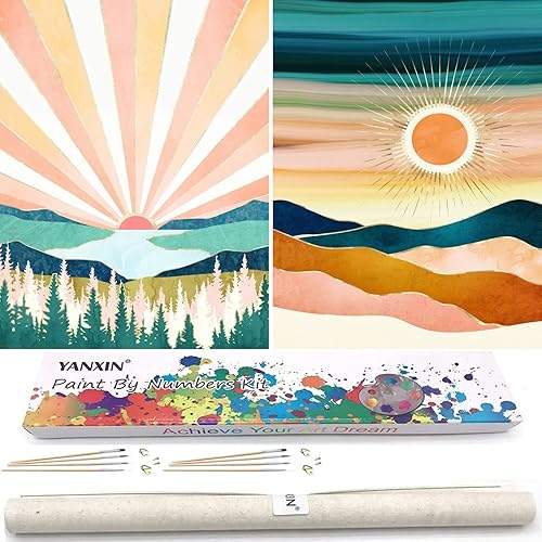 YANXIN Kit de pintura por números para adultos principiantes, paquete de 2 pinturas enrolladas por números sobre lienzo para arte creativo de pared