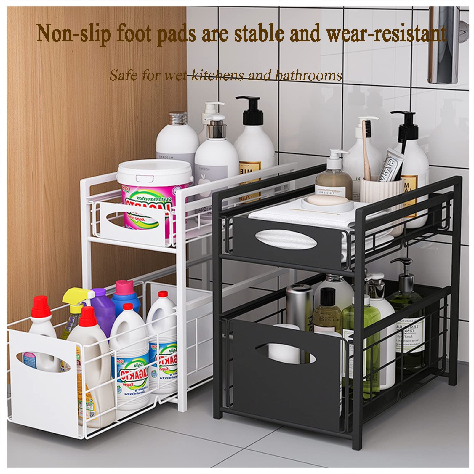 Schrank-Organizer unter der Spüle, Organisation von Küchenschränken, Regal-Organizer unter der Spüle, Mehrzweck-Aufbewahrung unter der Spüle for Badezimmer und Küche (Farbe: Schwarz, Größe: 39,8 x 22 Sonstiges