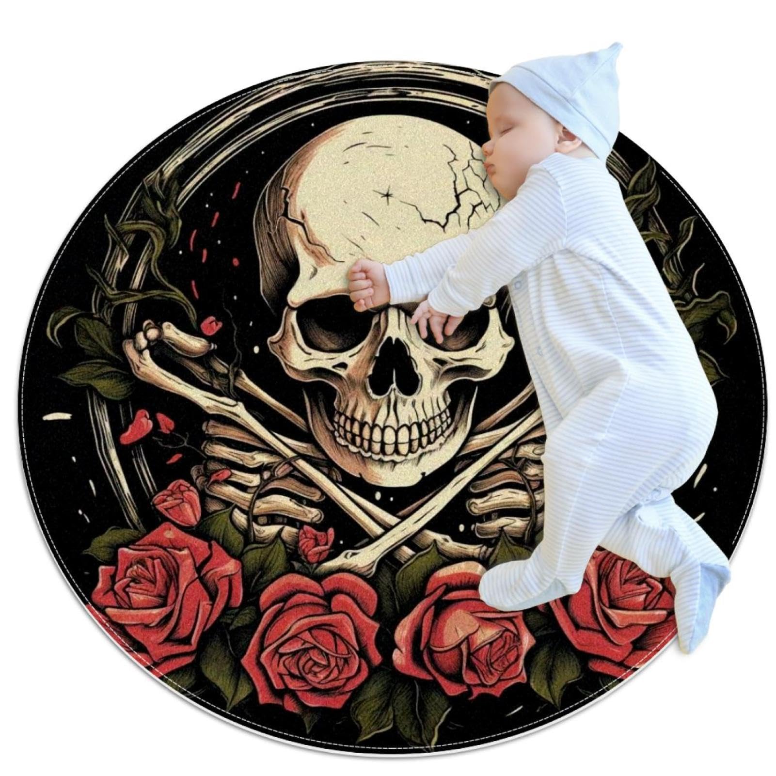 Tapis de salle de bain antidérapant rond 1m à motif crâne rose