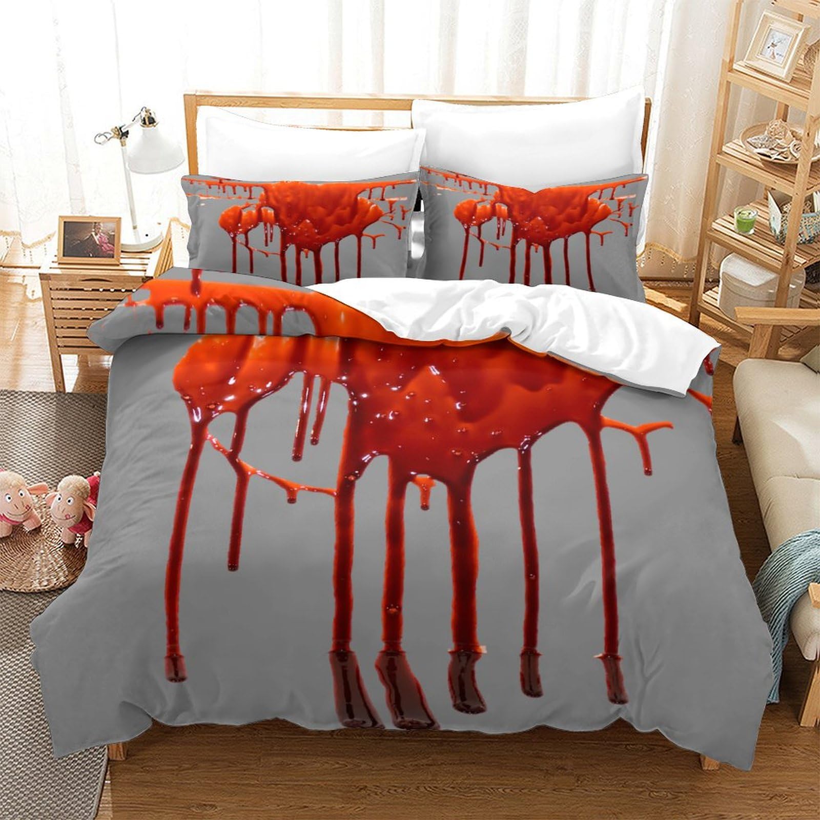 P1S9U7W5Y Creative Stain 3D Printed Blood Splash Duvet Cover Set 3pcs Microfiber Artistic Bedding Set Double（200x200cm）