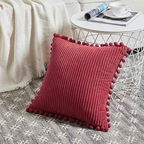 Miniatura 2 de Fancy Homi - 2 paquetes de fundas decorativas de cojín de 20 x 20 pulgadas, con pompones, ideales para la decoración del hogar en Navidad funda de