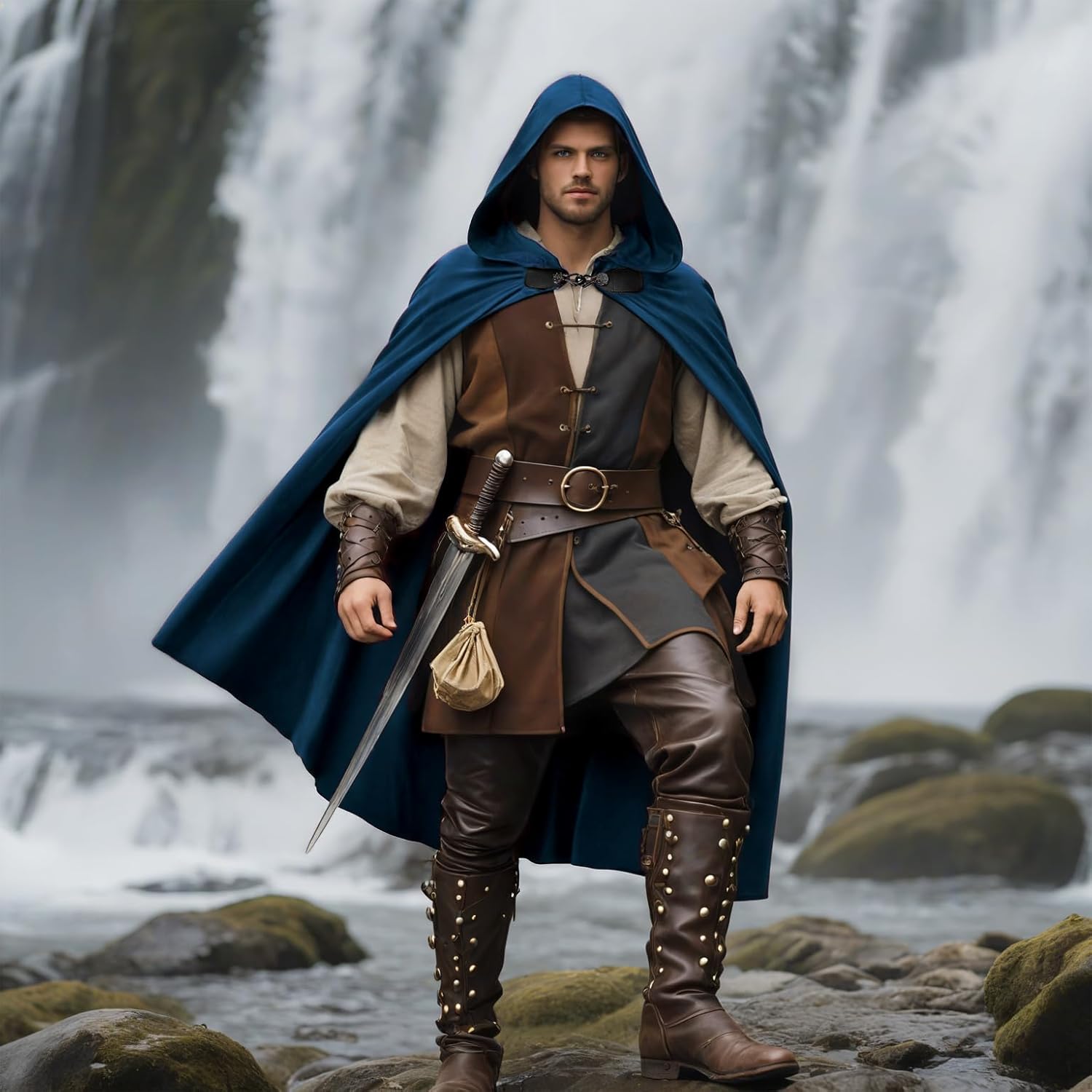 Medieval Hooded Cloak Renaissance Cape for Men and Women Halloween Costume - Image 6