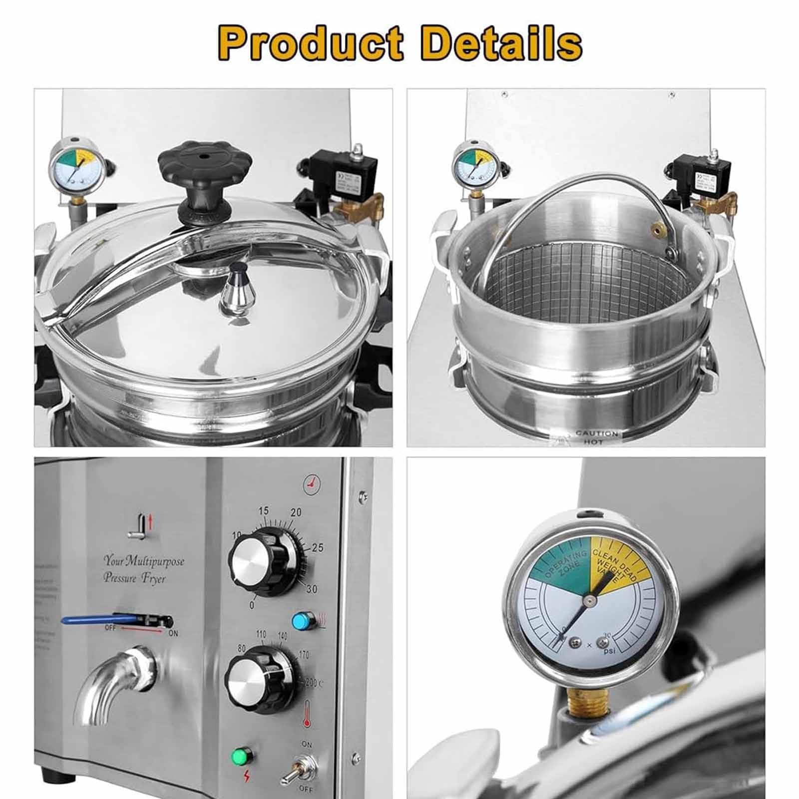 Freidora a Alta Presión 16L 3000W para Pollo Frito, Freidora Eléctrica de Mesada Comercial, Máquina Profesional de Pollo Frito en Acero Inoxidable para Cocinas Industriales