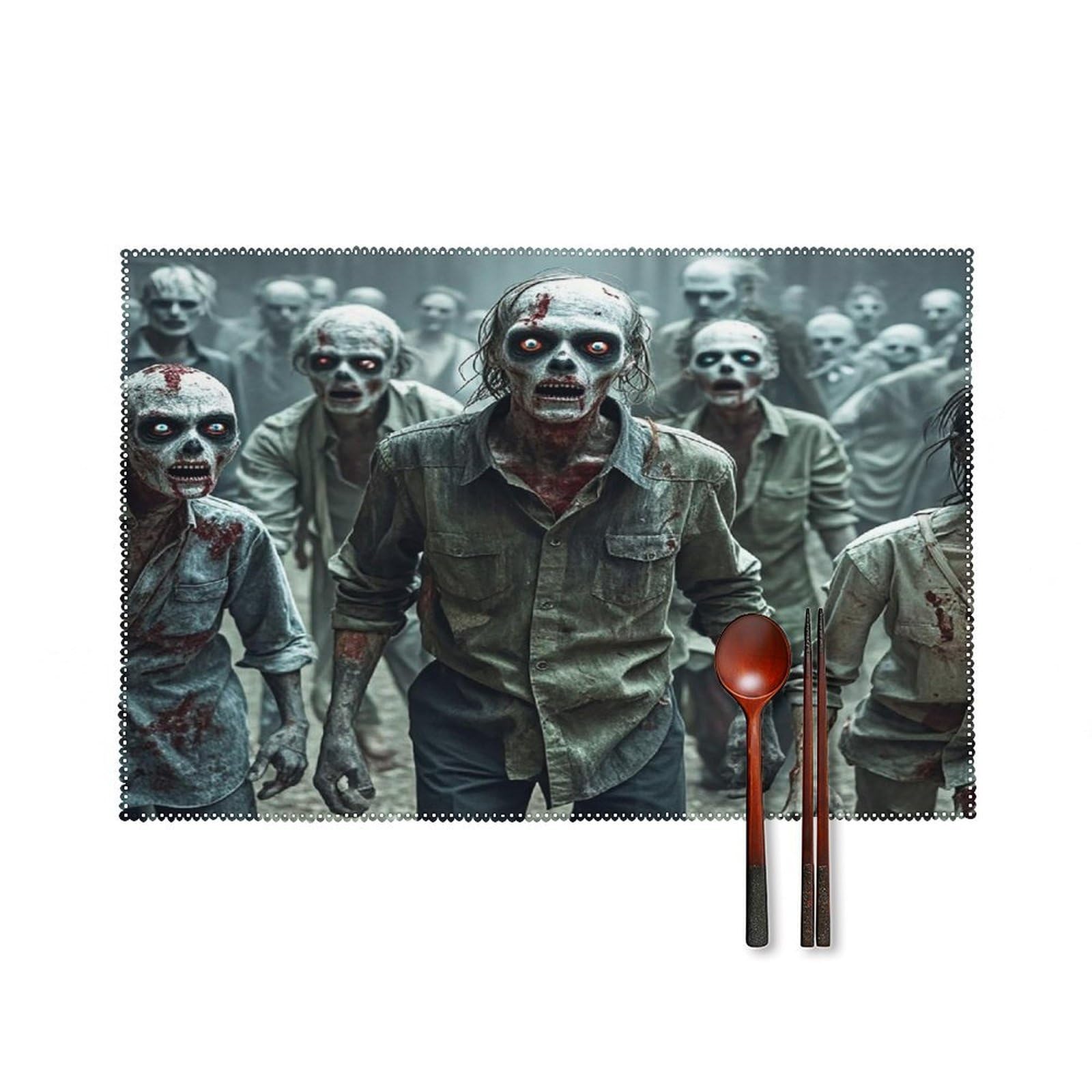 Many Zombie Placemats Set of 6 Heat-Resistant Washable Place Mats Wipeable Kitchen Placemat Easy to Clean for Indoor Outdoor Party Kitchen Decoration