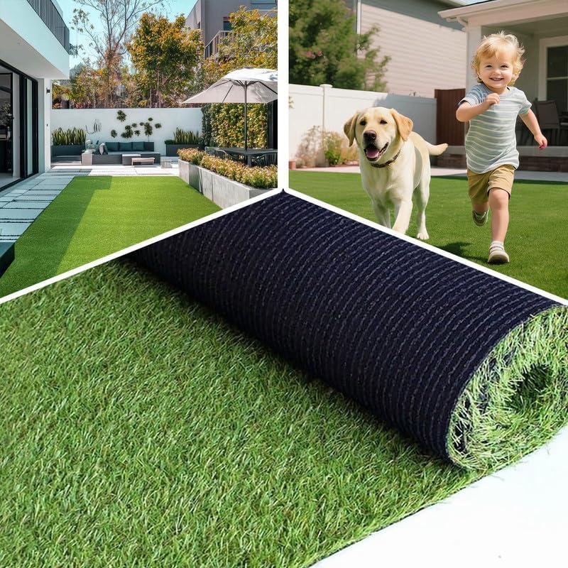 Realistic Artificial Grass Turf Mat 3 Ft X 5 Ft, 0.8” Pile Height Synthetic Fake Green Lawn Rug with Drainage Holes, Pet Dog Turf for Indoor Outdoor Patio Garden Balcony, Custom