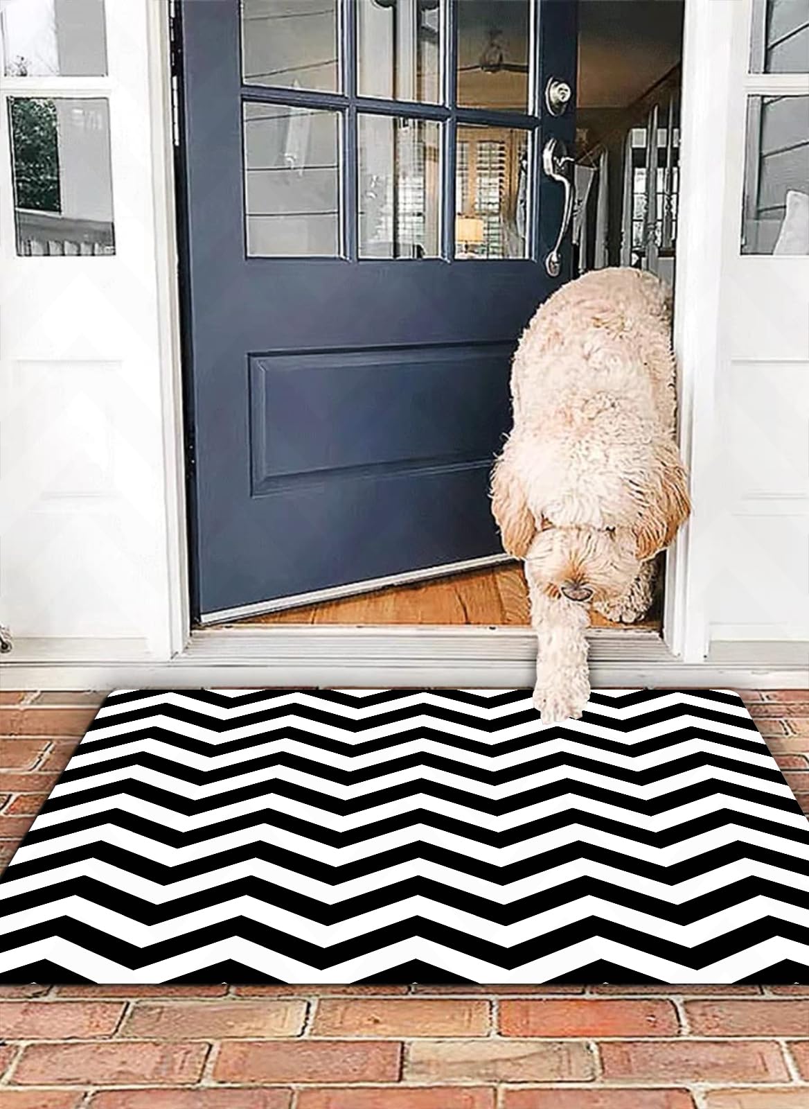 Alfombra de baño Antideslizante para baño,Absorbente de Agua,Felpa,Microfibra, (50x80 cm),Patrón de Zigzag de Chevron en Blanco y Negro Simple