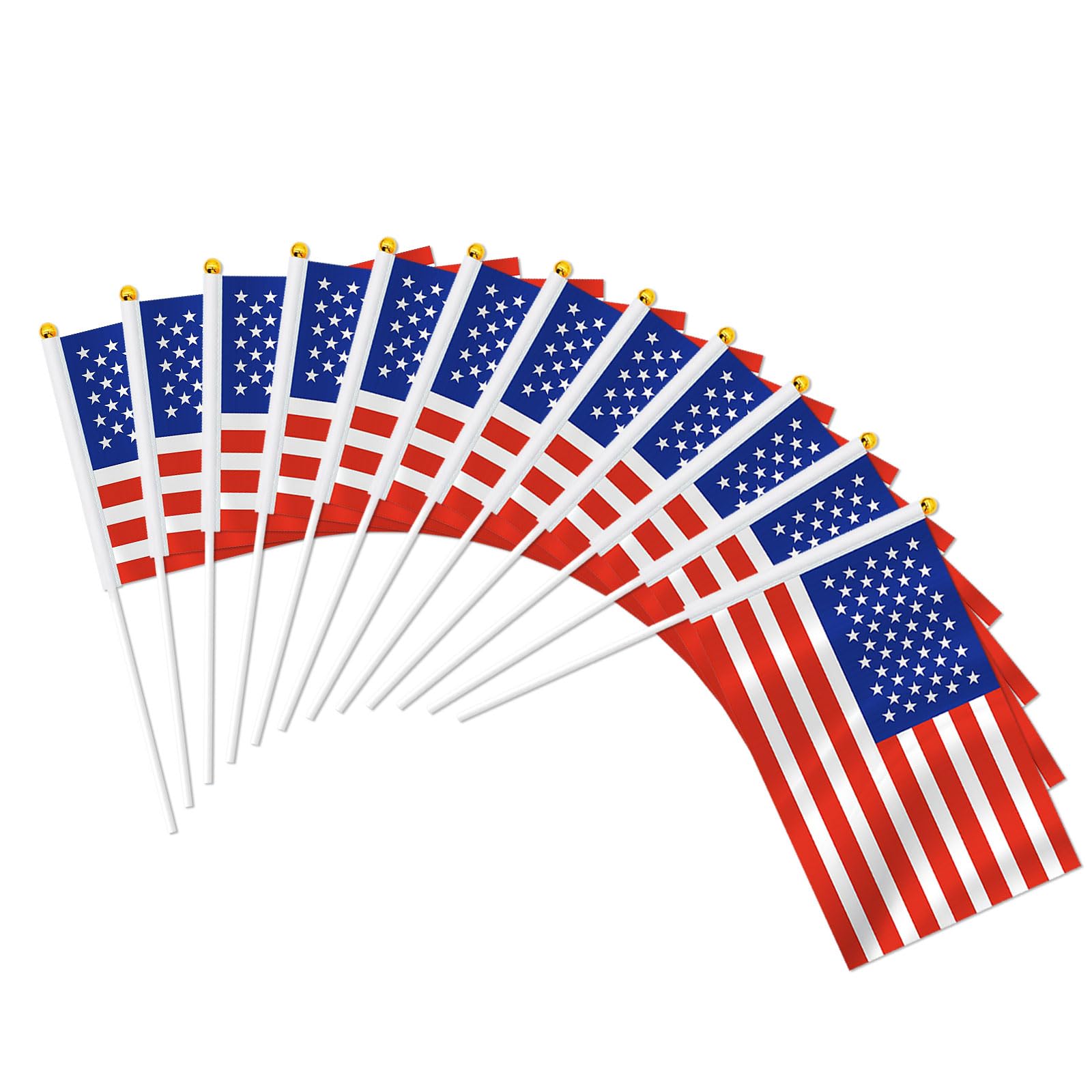 12 Pack Hand Held USA Flags,14cm x 21cm,Mini Flags of the World, American Flags, Small Flags on Sticks, 4th July Party Decorations for Memorial Day Independence Day Veterans Day World Cup Decorations
