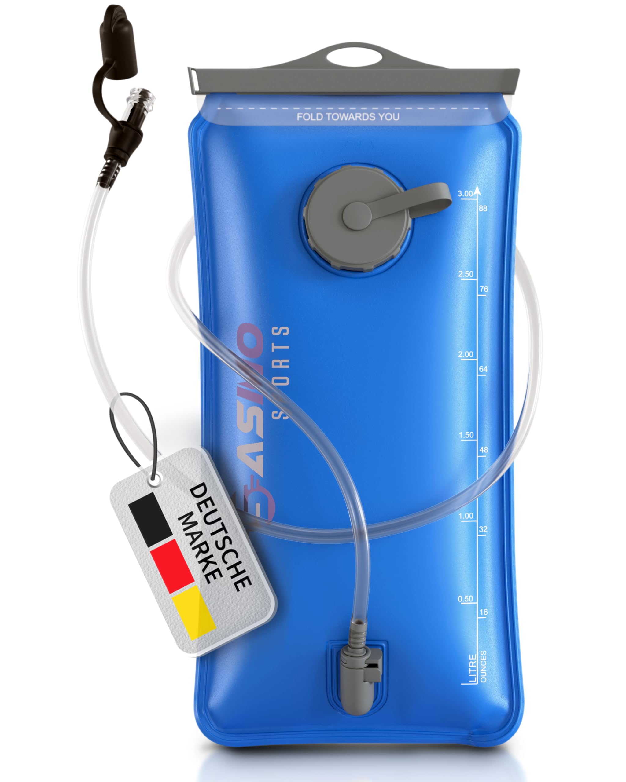 SASMO® Trinkblase 2l / 3l mit 2 Öffnungen | materialverstärkt & reißfest | Wandern & Outdoorsport
