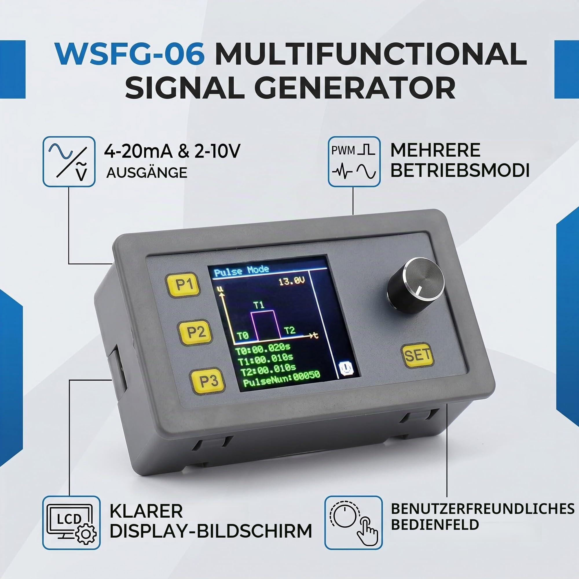 Fafeicy WSFG-06 PWM Signalgenerator Modul, 4-20mA 2-10V -10- + 70 ° C Impulsverstellbares Modul, Sinuswellensignalgenerator, 30mA Ausgangsstrom, 0-100% Zyklusbereich, Unterstützt mehrere Modi