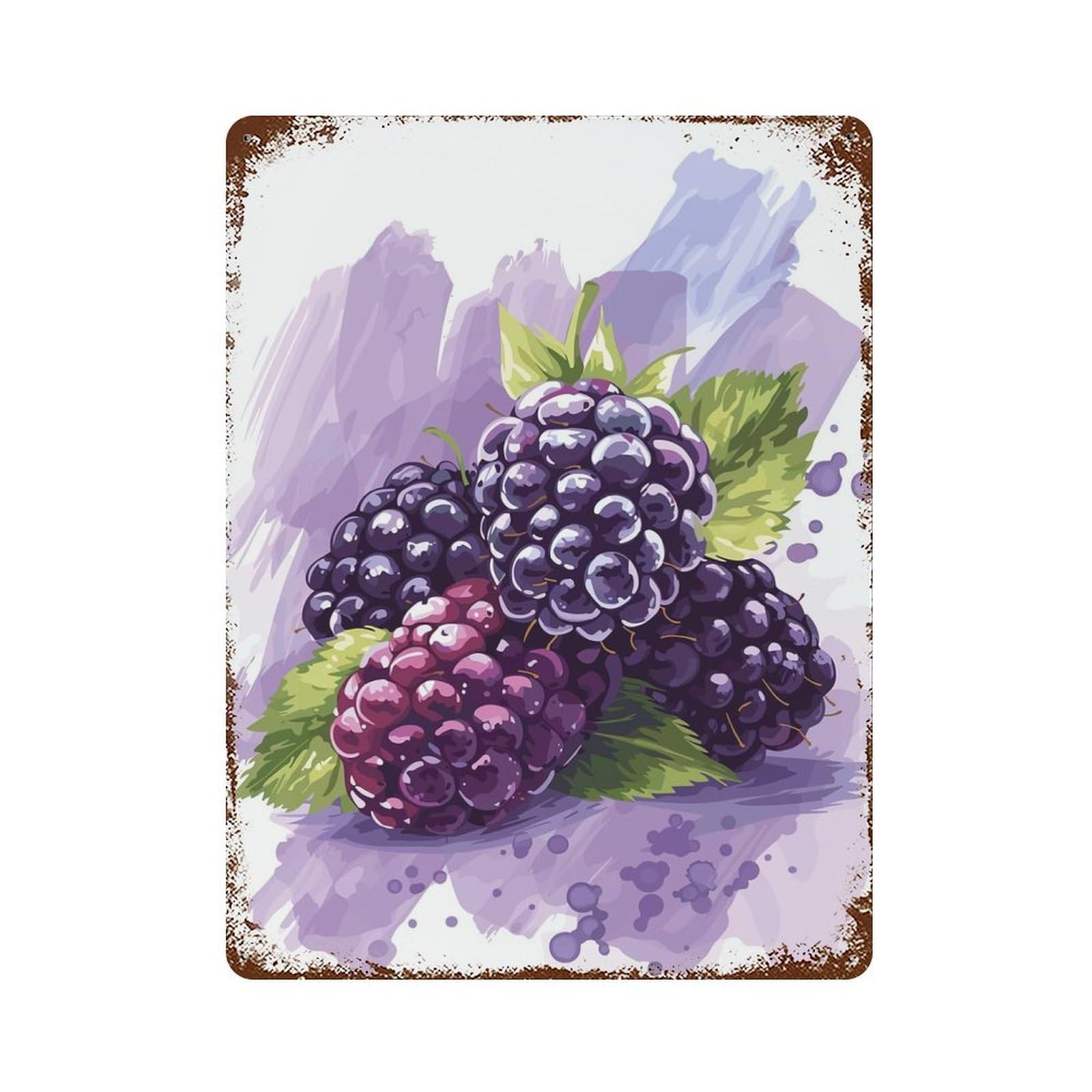 Rust Effect Blackberry Illustration Rusty Metal Tin Sign 15.7"x11.8", Farmhouse Wall Decor for Shed, Workshop And Garage Wall Decor