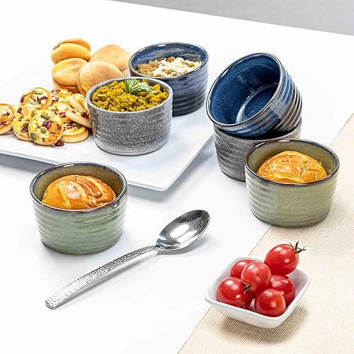 Miniatura 7 de Henten Home Juego de 6 moldes de cerámica de 8 onzas, moldes de soufflé de porcelana, para hornear, helado, pudín, cuencos pequeños aptos para horno