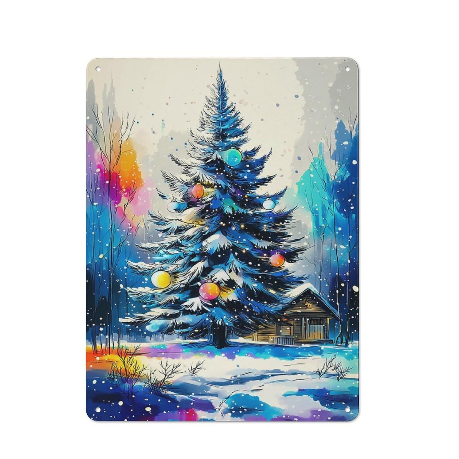 Junmoney Christmas Tree In Snowy Forest Vintage Bistro Metal Sign 40X30cm, Bistro Wall Plaque For Takeaway, Bar, Kitchen Or Counter Area