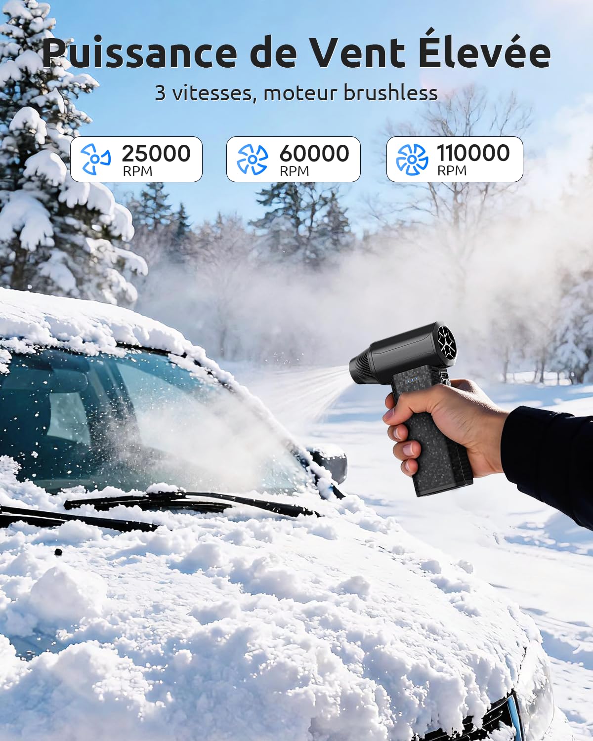 X113 Souffleur d’Air Électrique 110 000 Tr/Min – Air Duster Rechargeable 2500 mAh x2, Moteur 120 W & 3 Vitesses Réglables, USB-C, Alternative aux Bombes à Air pour PC,Clavier,Voiture et Maison