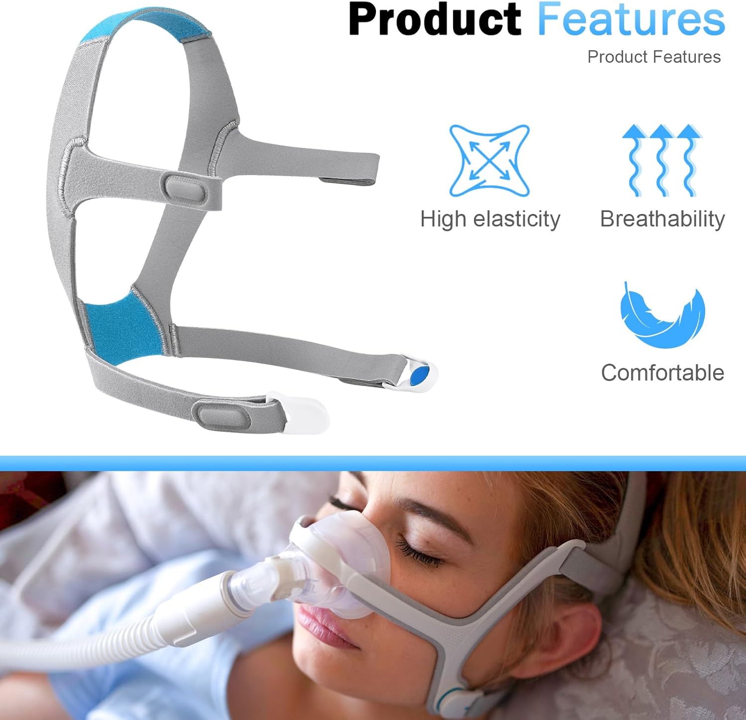 N20 Headgear Compatible with ResMed AirFit N20 / AirTouch N20 Nasal Mask Headgear - Standard/Medium (1 Soft Breathable Headgear + 2 Magnetic Clips) - Image 7