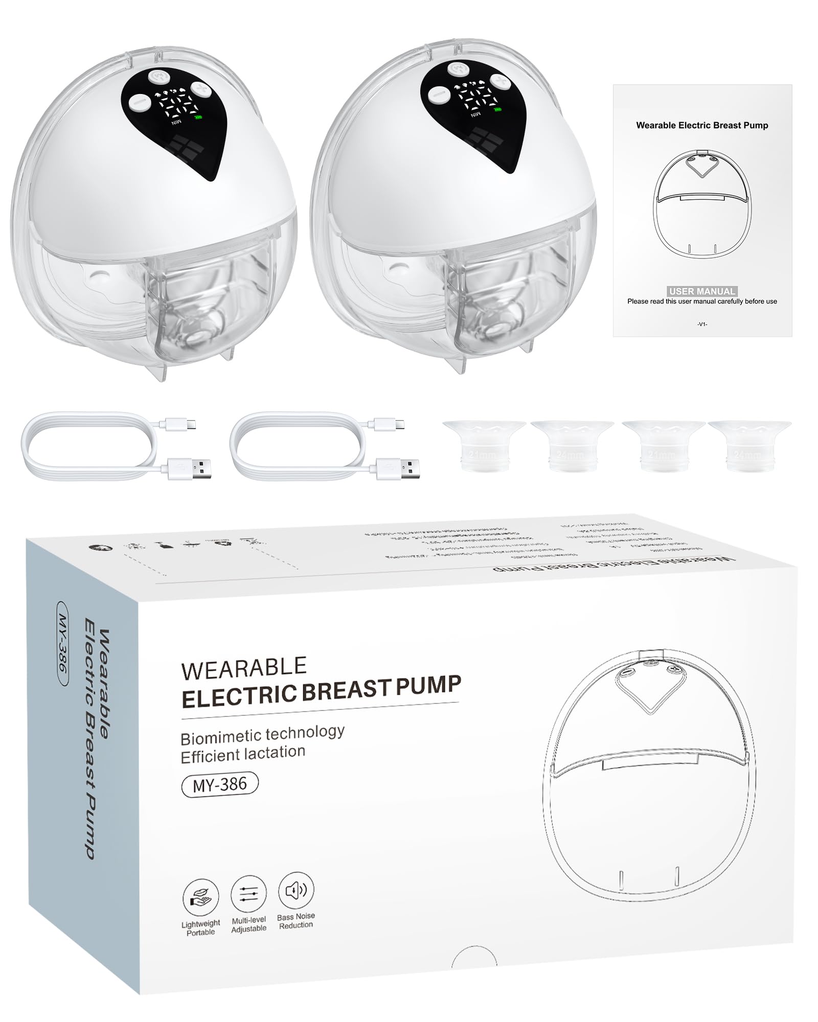 eSynic 2PCS Sacaleches Eléctrico Manos Libres Portátil con Fuerte Succión Bajo Ruido Extractor de Leche Materna Wearable para Sujetador 4 Modos 12 Niveles Bomba de Lactancia Recargable con PantallaLED