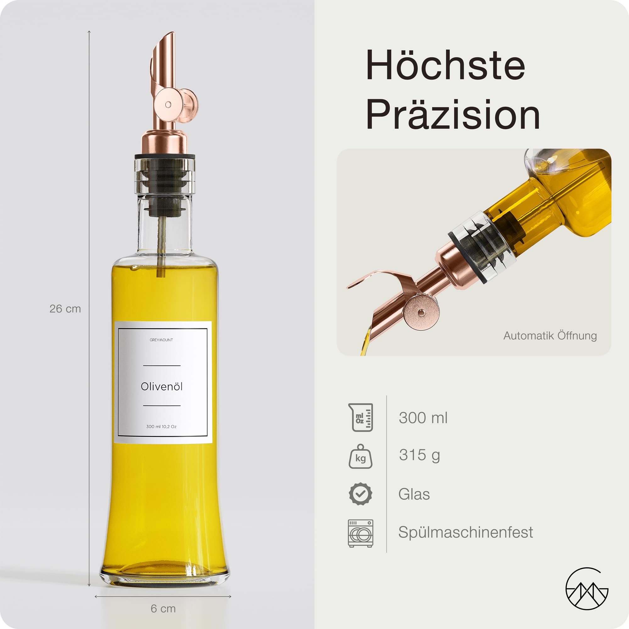 Greymount ® Olieflessenset, Set Van 2 Stuks, 300 M, Azijn En Oliedispenser Glas Met Schenktuit Zwart Voor Olijfolie Meer Lekvrij Druppelvrij Inclusief 27 Etiketten Trechter 664989900