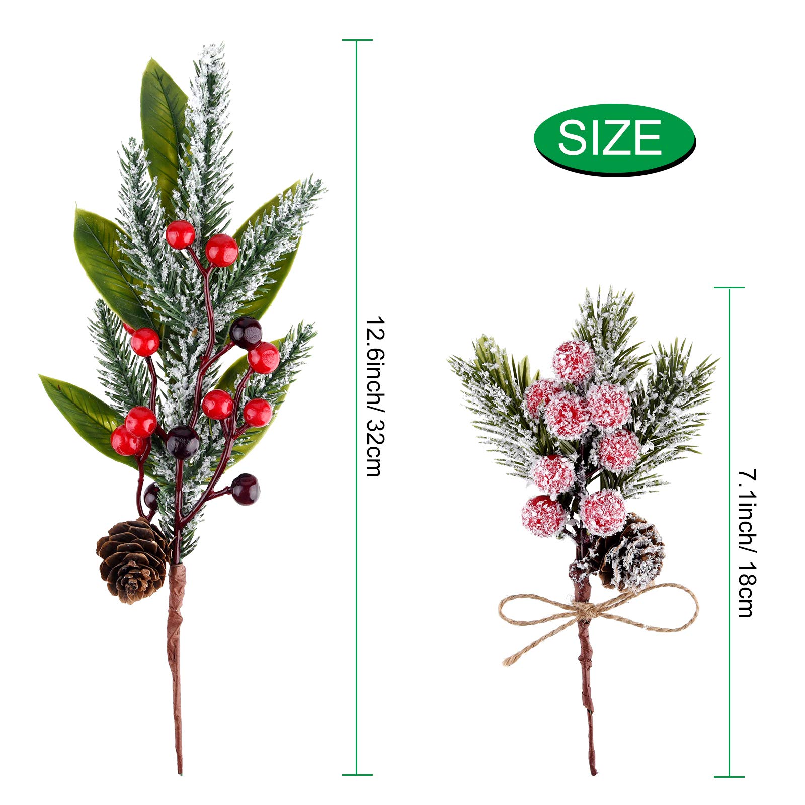 MIAHART 18 púas de Navidad con Ramas de Pino Artificiales, Tallos de Bayas Rojas, púas de Pino en Aerosol con piña, Manzanas, Hojas de Acebo para Manualidades, púas de Corona Floral