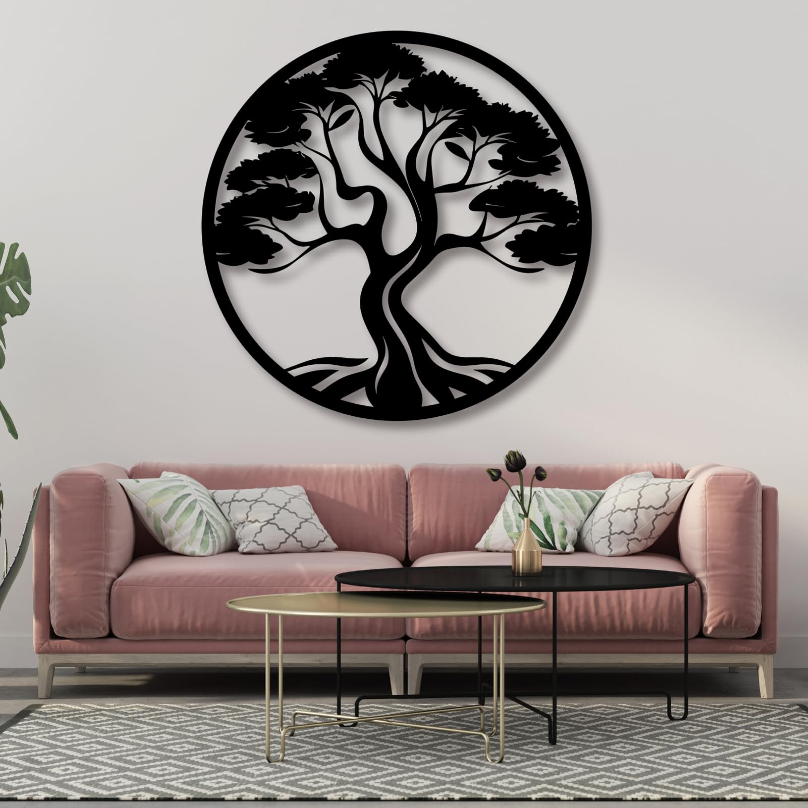 lunwall Tree of Life Metal Wall Art, Metal Tree of Life Wall Art, Wall Decor for Living Room, Bedroom, Dining Room, Office (28x28 inches/70x70 cm,