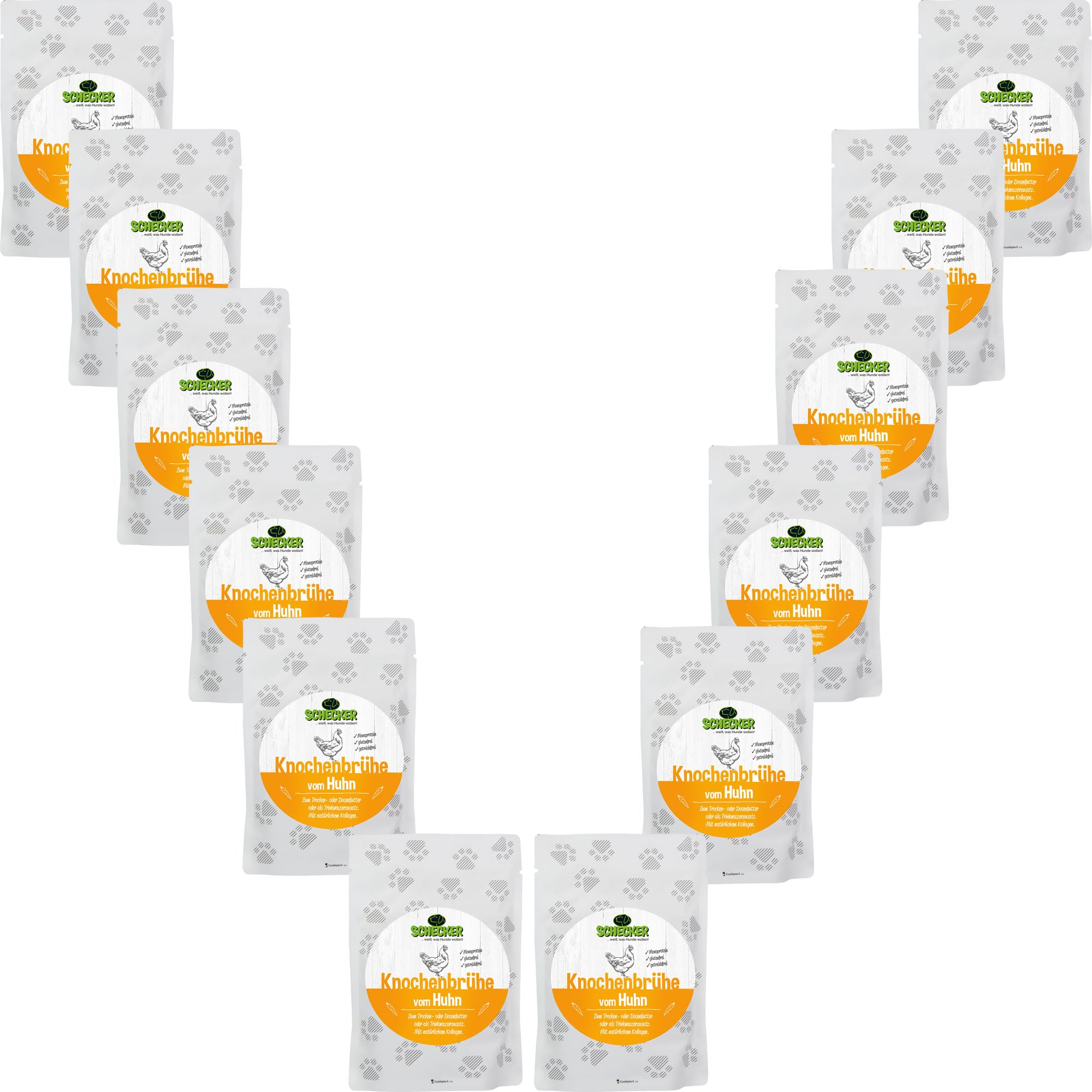 Schecker - Knochenbrühe für Hunde Huhn - Futtertopping für Hunde - 12x100ml - Brühe einfach über das Hundefutter gießen