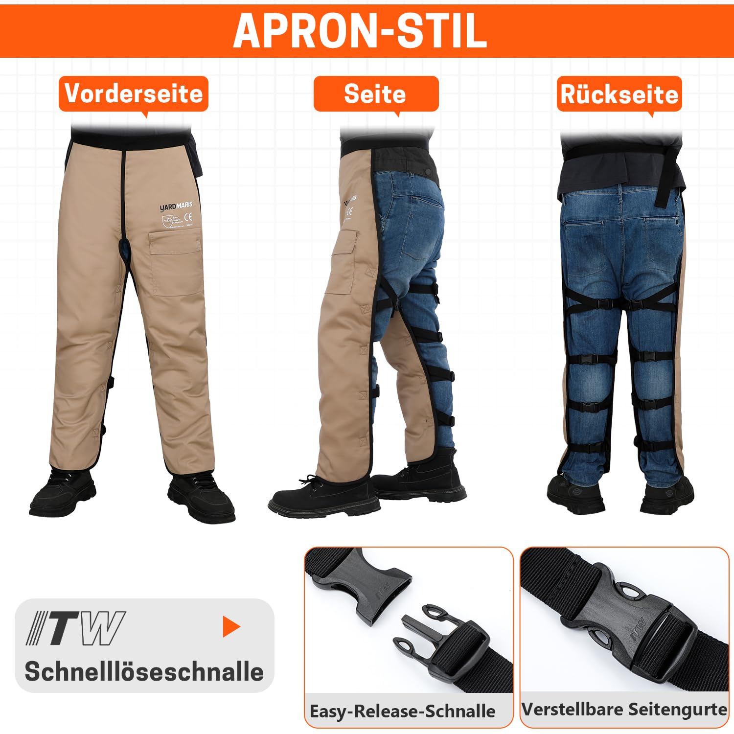 Typ A Kettensägen-Sicherheitsleggings,Schnittschutz Chaps, Verstellbare Chainsaw Chaps Kettensägen-Schürze Schnittschutzhose für Männer/Frauen