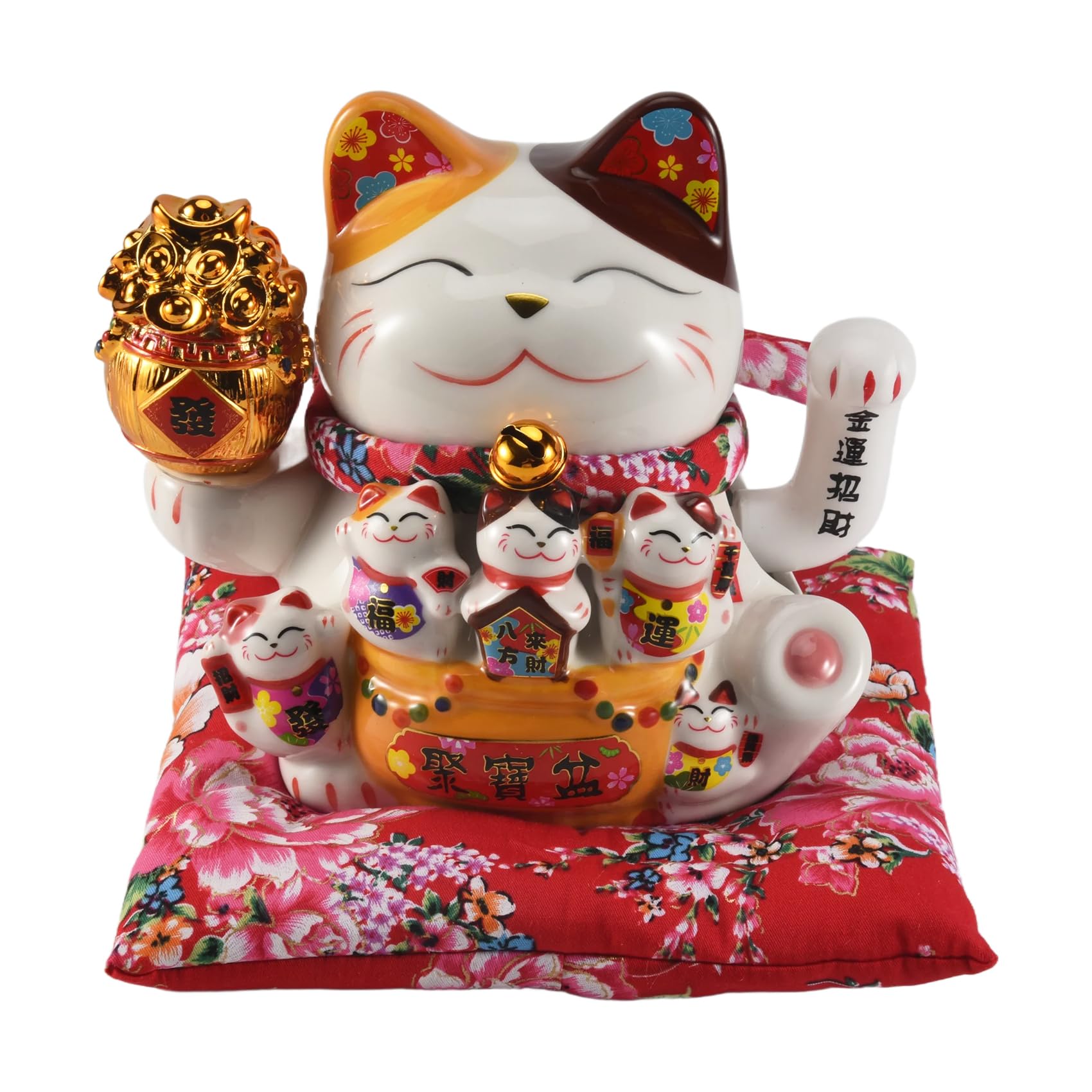 Asyduey 7Inch Ceramic Beckoning Cat Maneki Ornament Feng Shui Decoration Swing,A