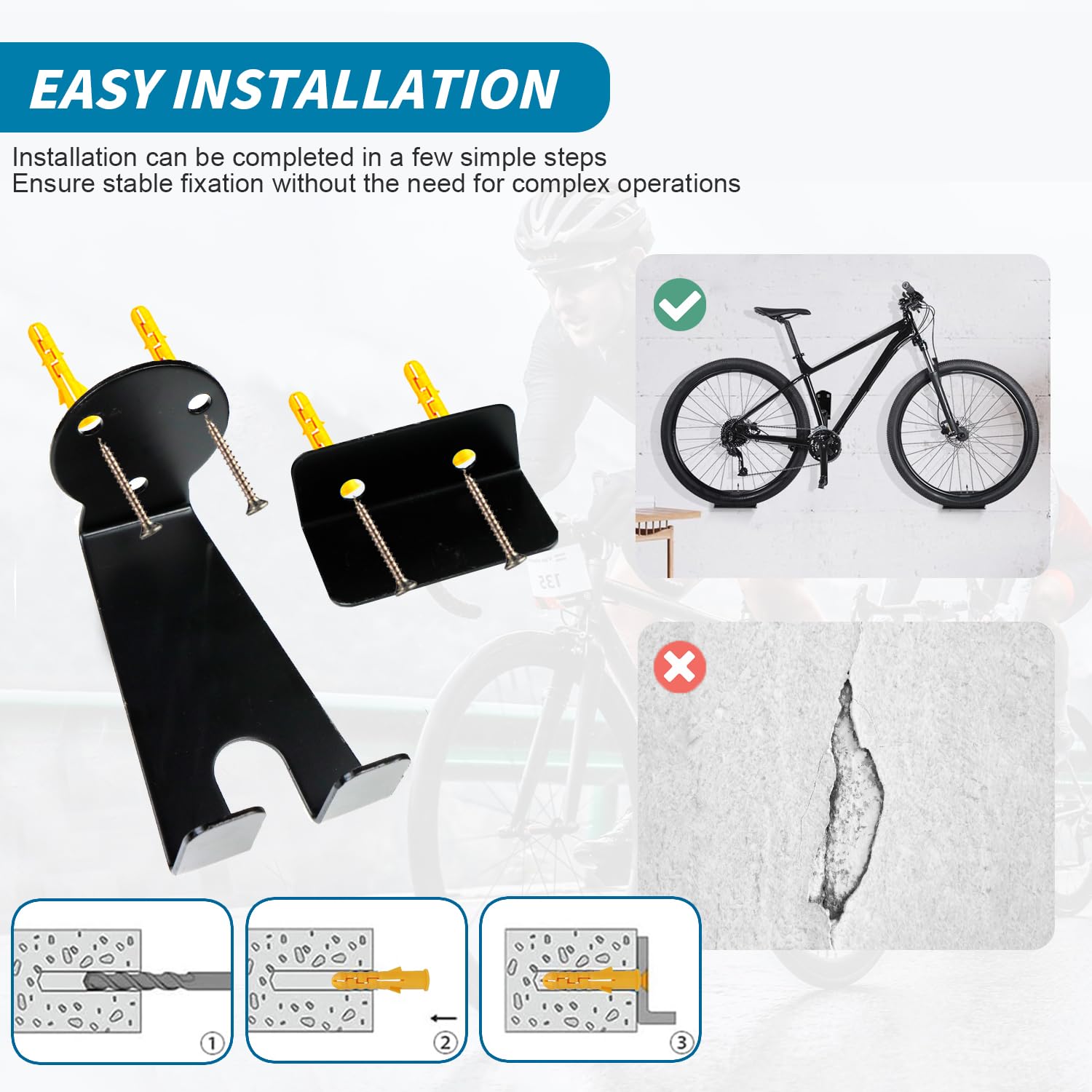 Bike Stand, Wall Mount, Wall Mount Bike Holder, Wall Mount for E-Bike, Mountain Bike and City Bike, Wall Bike Mount - Image 3