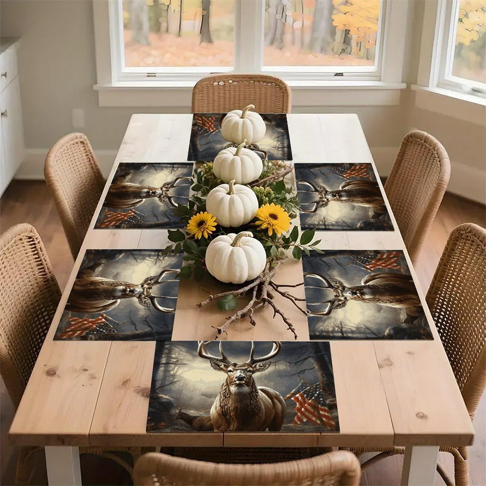 Deer Hunting Season Place Mat for Restaurant, Portable Table Mat for Kitchen, Anti-Slip Placemats for Home, Fashionable Place Mats for Wedding, Party, Hotels, Apartments 30x45cm*6