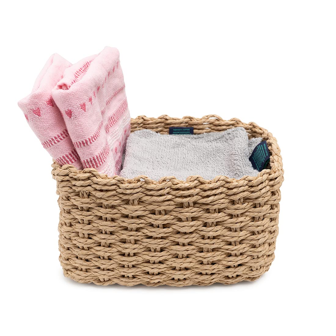 EZOWare Lot de 6 Paniers de Rangement Tissé, Doux Boîtes Conteneurs Décoratif en Corde de Papier pour Maison, Chambre d'Enfant, Salle de Bain, Bureau et plus – Beige, 3 tailles