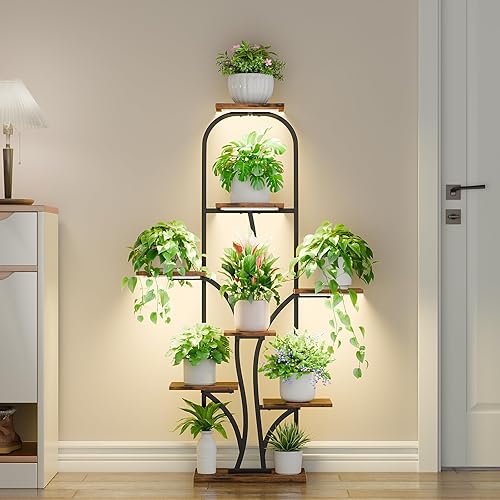 Miniatura 2 de Soporte para plantas de interior con luces de crecimiento, estante de plantas de interior de 8 niveles, soportes de esquina de 51 pulgadas para