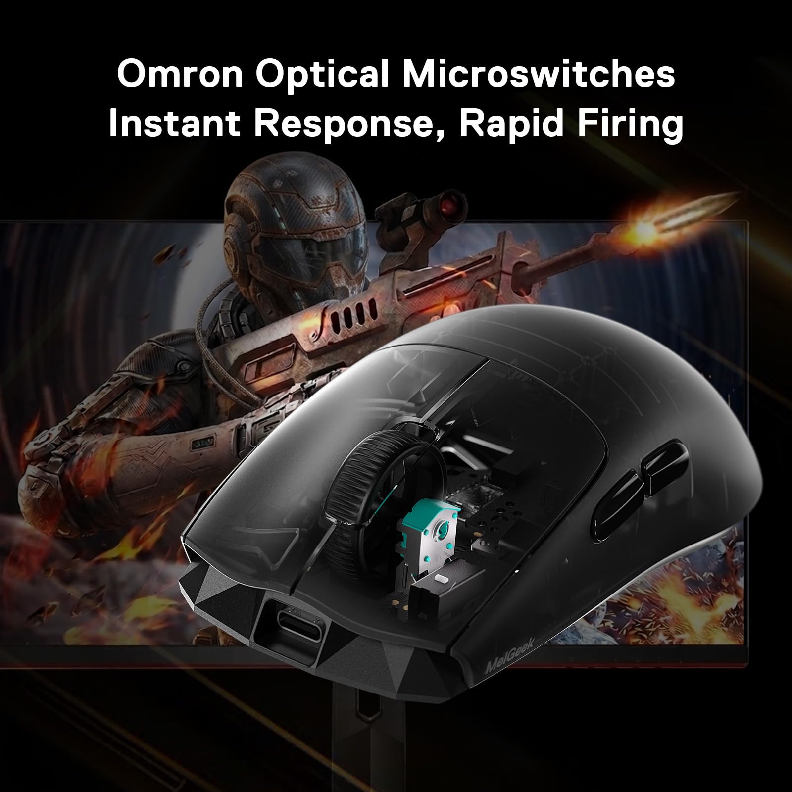 MelGeek Horus Mouse leve, mouse para jogos sem fio, 49 g, sondagem