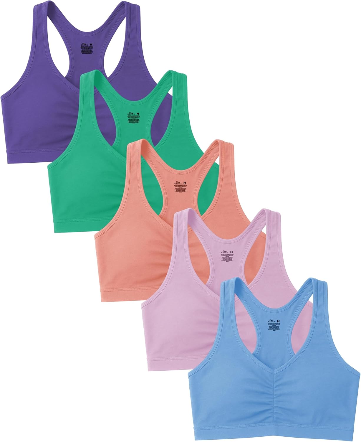Sexy Basics Women's Cotton Spandex Racer Back Bra | 4 Way Stretch Pullover Workout Sport Bras (Multi-Pack)