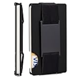 Minimalist Wallet for Men,Slim RFID Blocking Wallet,Durable Expandable Compact Plate, Matel Credit Card Holder,Cash Strap/Money Clip (Matte Black)